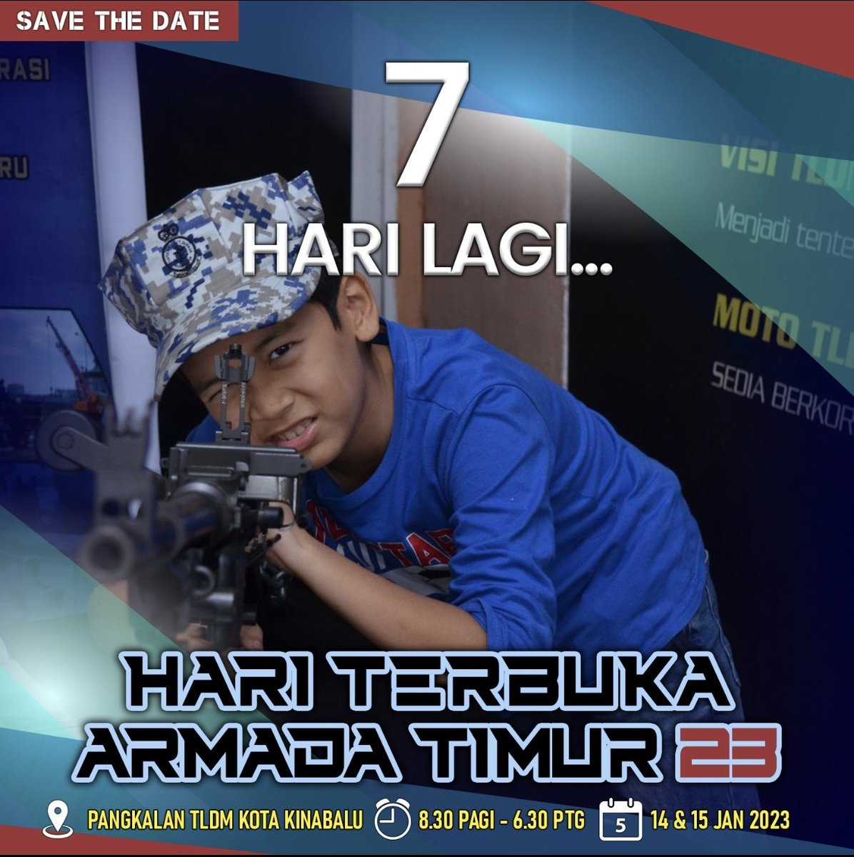 MPA_Timur's tweet photo. It's coming!

Seminggu saja lagi. Jgn lepaskan peluang utk mendekati kami. Pelbagai pameran drpd agensi keselamatan, gerai jualan dan pertandingan menanti anda. Bawalah anak2 bersama! 

#NavyUpdate
#HTAT23 https://t.co/kTahlUj6Q1