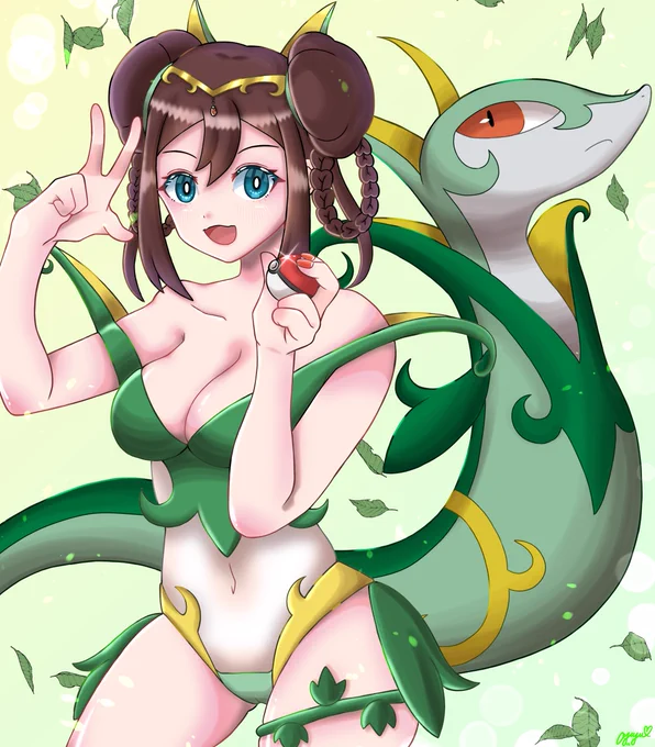ジャローダStyleメイ&ジャローダ(Serperior Style Rosa&amp;Serperior)#ポケモンイラスト 