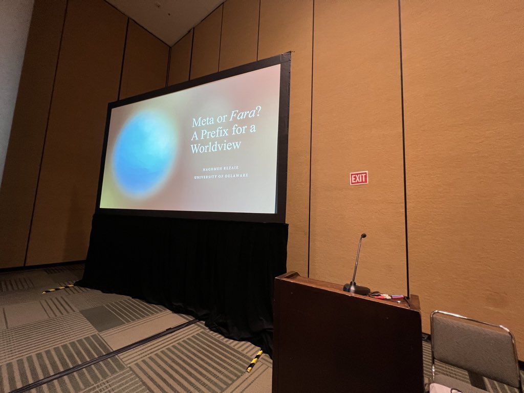 NaghmehRezaie's tweet image. امروز در كنفرانس سالانه #MLA23 در شهر سانفرانسيسكو، مقاله اى با عنوان &quot;متا يا فرا؟ پيشوندى براى جهان بينى &quot; ارائه دادم با نگاهى انتقادى به فعاليت #متا و چشم انداز #متاورس، و معرفى #فرا در فرا كلنگرى و تئورى شعور طاهرى ، دريچه اى به درك جهان هستى، واقعيت و مجاز. @TaheriOfficial