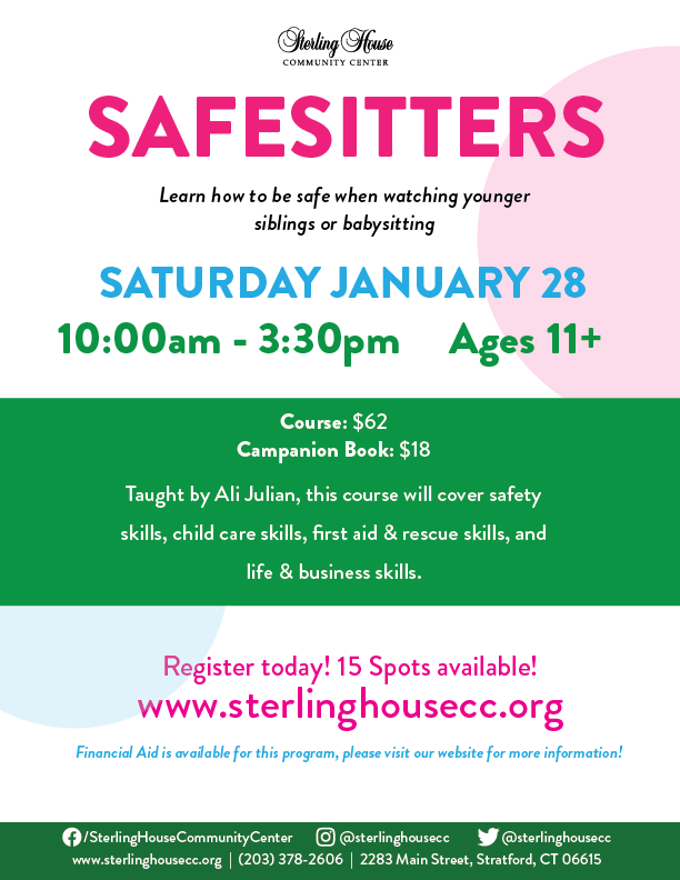 Learn safety, child care, first aid &amp; rescue, and life &amp; business skills at our January 28th Safesitters course taught by Ali Julian! Register at sterlinghousecc.org 
conta.cc/3X0mEsR
conta.cc/3QnwW4n