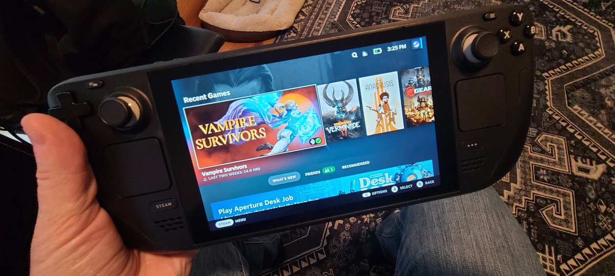 jvert's tweet image. Finally got a steam deck (thx @Plagman2) what kind of weird stuff should I do with it? #steamos ftw