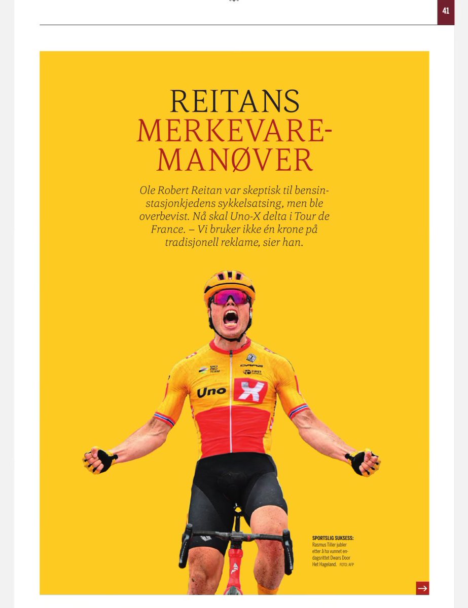 No bike race this week, but massive attention for Uno-X Pro Cycling.

Quite illustrative that the marketing value of the team made it to the front page of a financial newspaper.