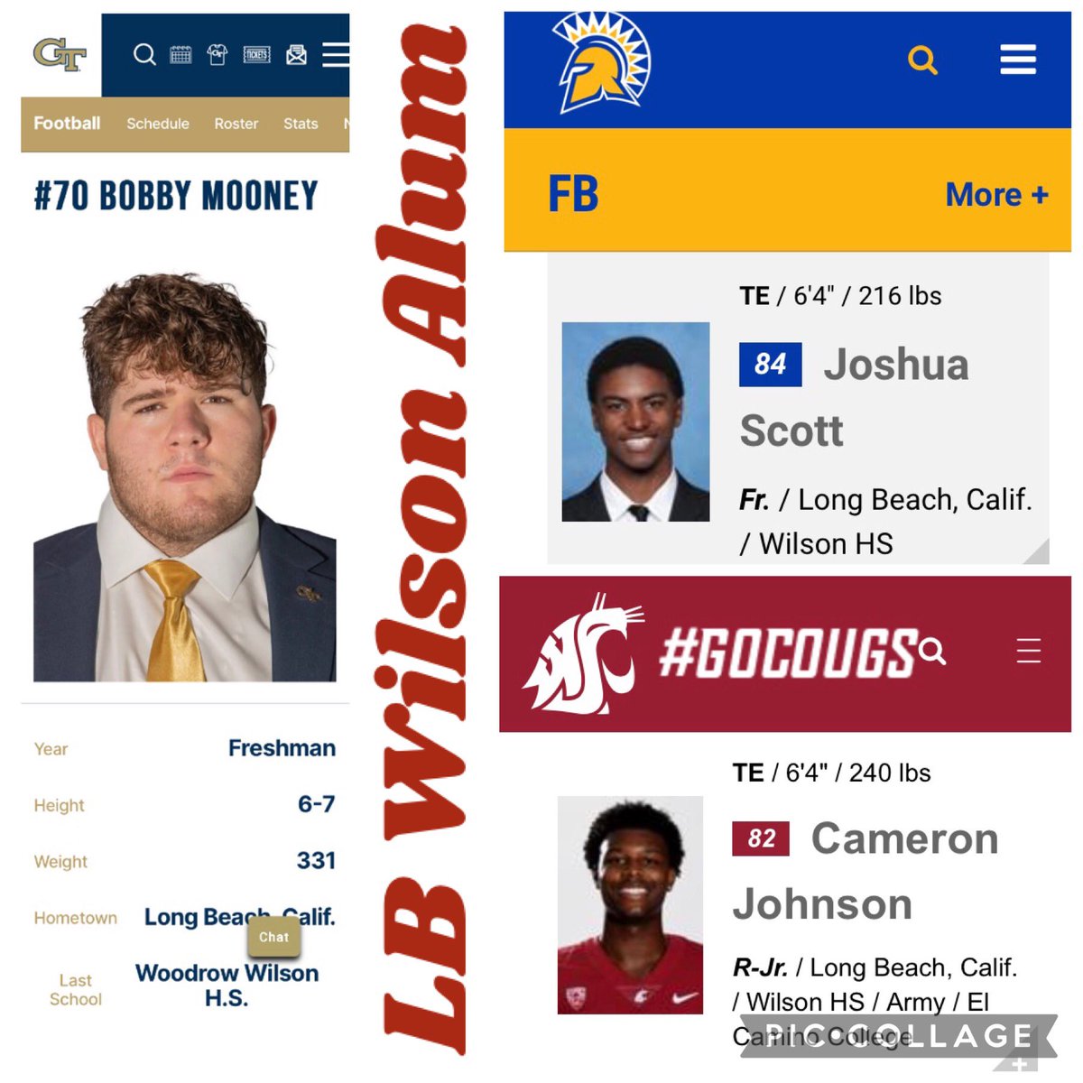 Just checking in on these Long Beach Wilson Football 🏈 Alum:
✔️ Joshua Scott C/O 22 @joshuaMscott6 <a href="/SanJoseStateFB/">San José State Football</a> 
✔️ Bobby Mooney C/O 22 <a href="/BigDogBob70/">Bobby Mooney</a> <a href="/GeorgiaTechFB/">Georgia Tech Football</a>
✔️ Cameron Johnson C/O 2018 @cam3rontjohnson <a href="/WSUCougarFB/">Washington State Football</a>