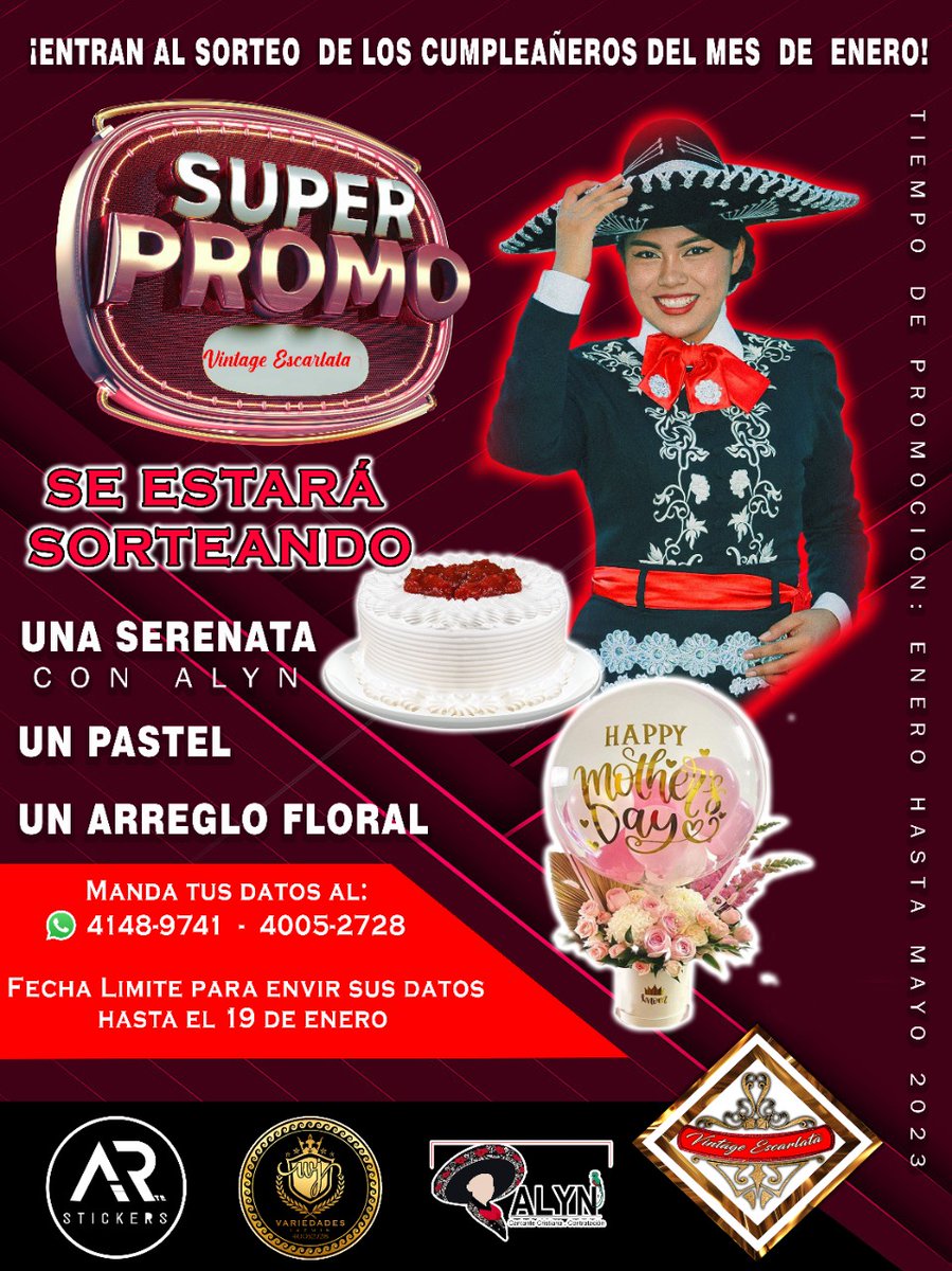 Alyn_Gt's tweet photo. CON EL APOYO DE:
ALYN.
¡SUPER PROMOCIÓN 2023!🚨
para los cumpleañeros de…
Enero hasta  Mayo.
Like a las páginas.
Like a la publicación y darle compartir
Nombre, dirección y fecha de nacimiento.
ENVIAR INFORMACIÓN AL NÚMERO QUE APARECEN EN EL POST. 
¡Será sorpresa para el ganador https://t.co/Q0o4CVyt37