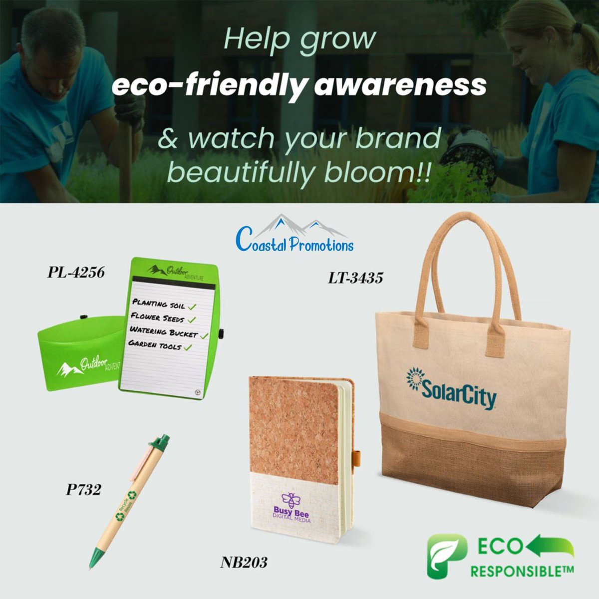 #CoastalPromo wants to help grow your #ecofriendly awarness and watch your #brand beautifully bloom! We have a host of #ecofriendlyproducts ready to #decorate with your #companylogo. #ContactUs today for a #quote! 
.
.
#eco #ecoproducts #promotionalproducts #yourlogohere #swag