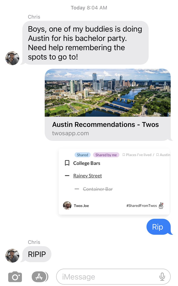 TwosJoe's tweet photo. Don’t be like @ChrissWolters 🥸
#UseTwos to remember the best places in your favorite cities ✌️
#lists #sharing #app #listsapp https://t.co/J2DPGEmWZu