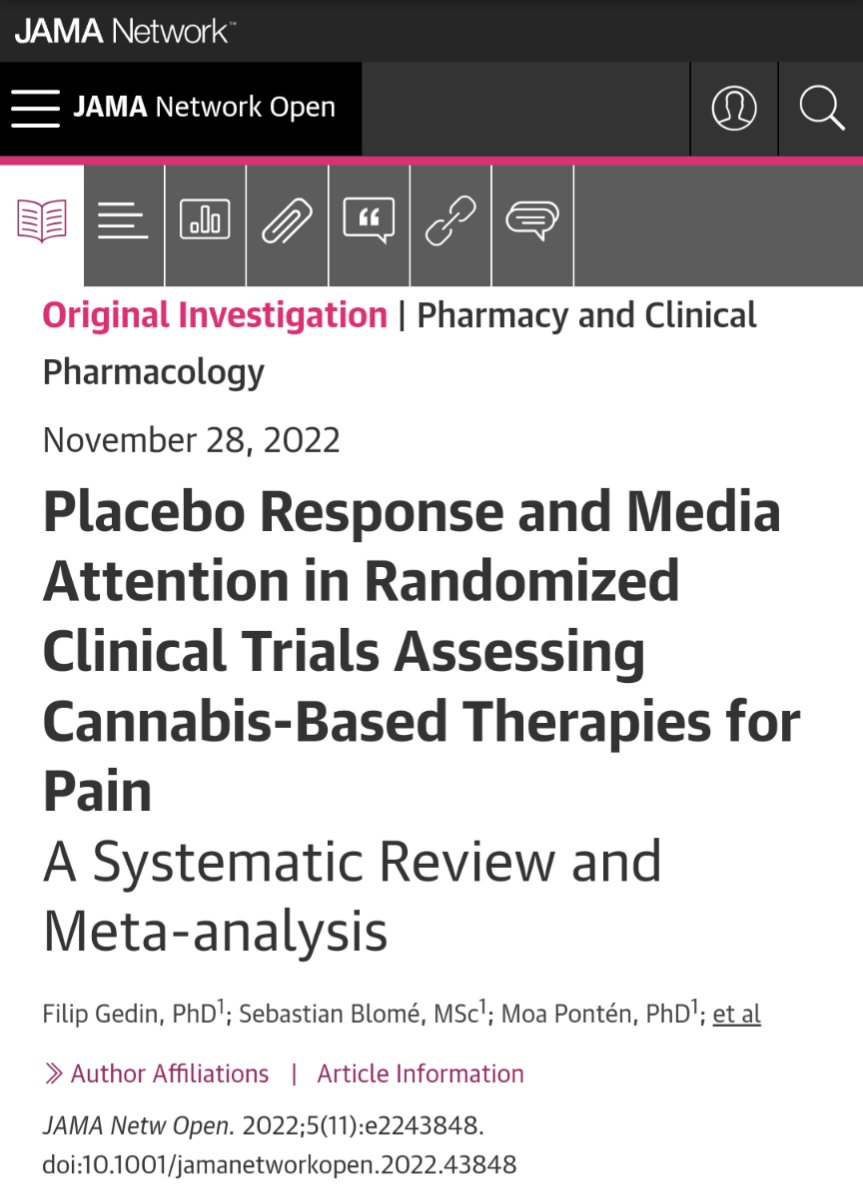 Fahmibinhassan's tweet photo. Marijuana untuk kesakitan kronik - hanya sekadar kesan placebo.

Analisa ini menunjukkan bahawa marijuana yang diambil bagi tujuan melegakan kesakitan hanya berfungsi sebagai placebo.

Maksudnya ia tak berkesan, tapi pesakit anggap ia berkesan. https://t.co/Vh6pThQYyG