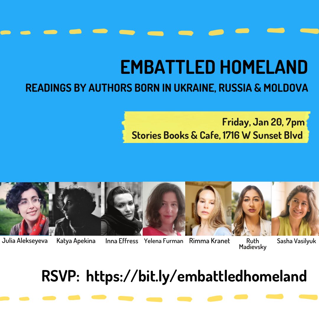 airlight_mag's tweet photo. Heads-up LA: on Friday, Air/Light contributor @InnaEffress joins other post-Soviet authors @SashaVasilyuk, @ruthmadievsky, @YelenaFurman, @RKranet, @thesoviette,  and @katyaapekina for an incredible reading: https://t.co/xt6ubJ2klL https://t.co/jFjNTI0bIf