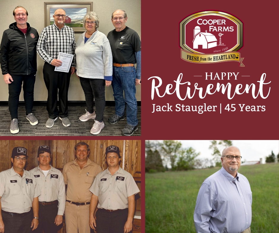 CooperFarms_'s tweet photo. After 45 years as a Cooper Trooper, Jack Staugler officially retired from Cooper Farms today! We can't say enough about Jack's impact on the company and its team members throughout his time here. Thank you for everything, Jack! Enjoy your retirement! https://t.co/jqFKNWUS8T