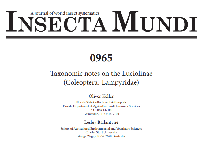 dr_firefly's tweet photo. New #firefly publication of #FireflyFriday. Keller and Ballantyne. 2023. Taxonomic notes on the Luciolinae. 

https://t.co/p8ZNlVsws6

#FireflyMagic https://t.co/LEe26ZzyMN