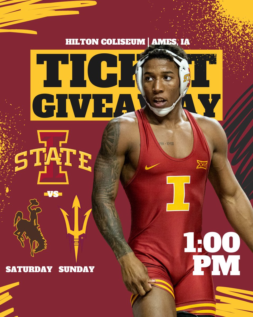 BIG <a href="/CycloneWR/">Iowa State Men’s Wrestling</a> ticket giveaway. Wyoming on Saturday and then ranked matchup versus Arizona State.

Like + RT for a chance at free tickets. 

Winner picked at 9PM Tonight

Enter on Facebook, Twitter, Instagram!

#Cyclones #giveaway