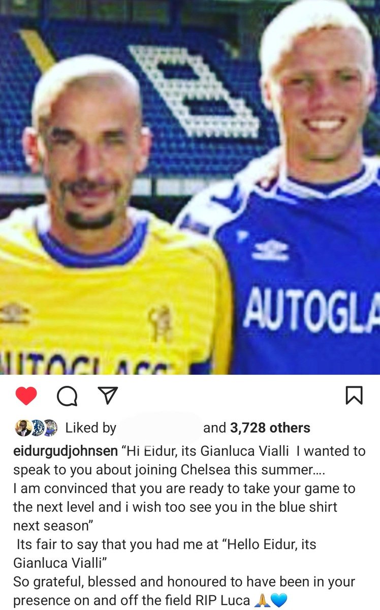 Eidur Gudjohnsen's tribute message to Gianluca Vialli on Instagram is special 💙 <a href="/Eidur22Official/">Eidur Gudjohnsen</a>