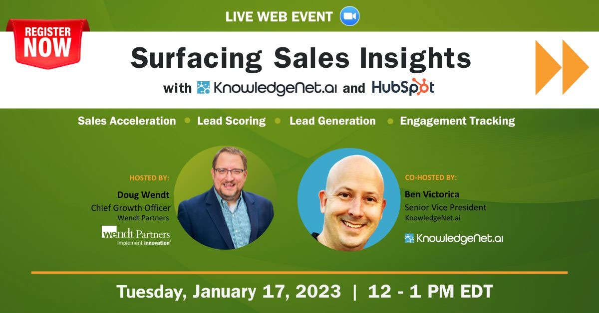 knowledgenetai's tweet image. We are excited to join @WendtPartners for a webinar to demonstrate how our collaboration intelligence app connects to @HubSpot and supercharges your sales efforts. #WendtPartners #KnowledgeNet #sales #HubSpot #HubSpotElitePartner

Click below to register. 
hubs.li/Q01xfyBK0