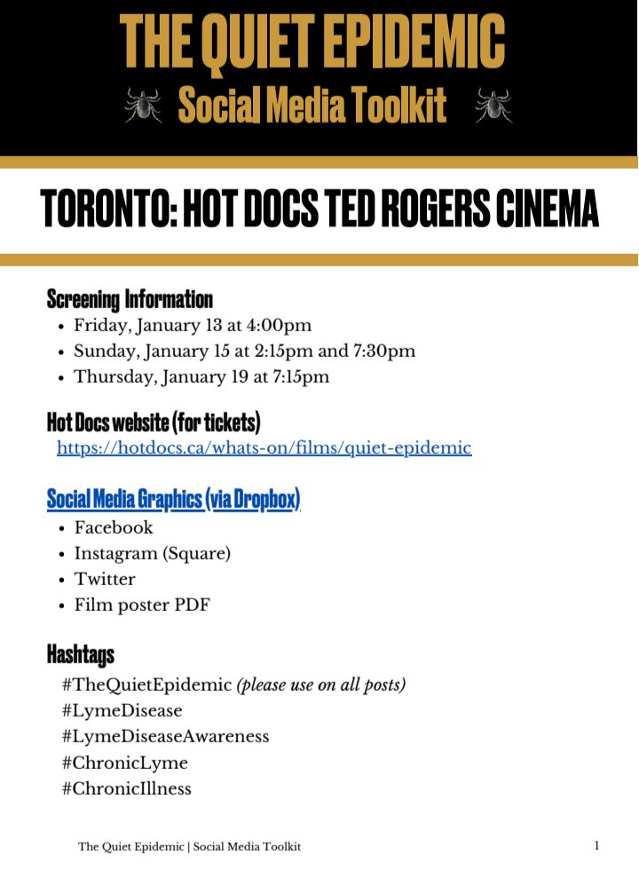 For anyone in or around the Toronto area or those who want to travel and see this movie.

#LymedDisease
#TheQuietEpidemic
#ChronicLyme
#ChronicIllness
#LymeDiseaseAwareness

hotdocs.ca/whats-on/films…