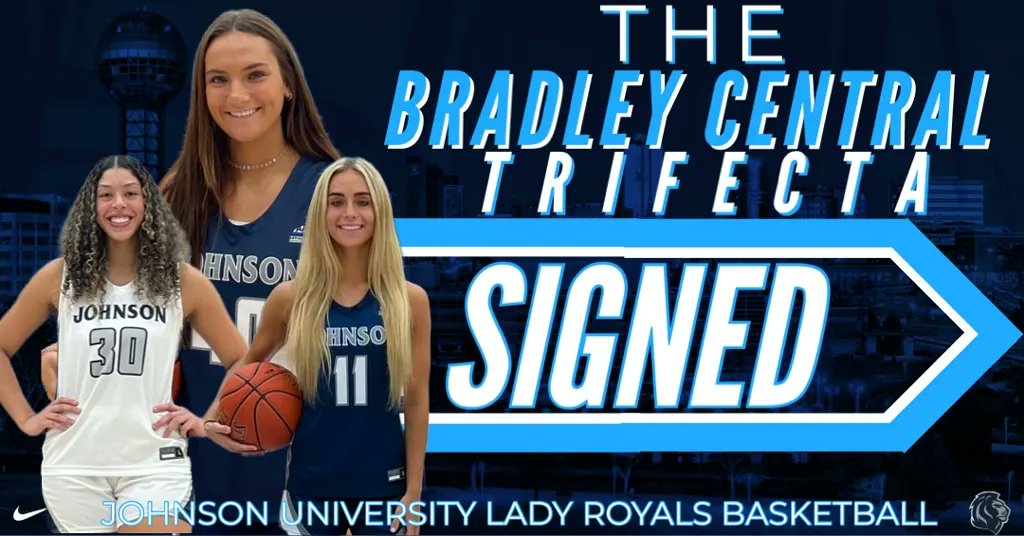 JUTNWBB's tweet photo. SIGNED, SEALED & DELIVERED! 6'1" Forward @_joneshannah13, 5'6" Point Guard @sloan_carpenter & 6' Post @francis_shamiya of TN State Powerhouse @BC_Bearettes are now officially #23Signees to the #LadyRoyals family!! #ItsARoyalStateOfMind #FamilyOn3 #ARoyalFuture https://t.co/sFBnPLHlQ5