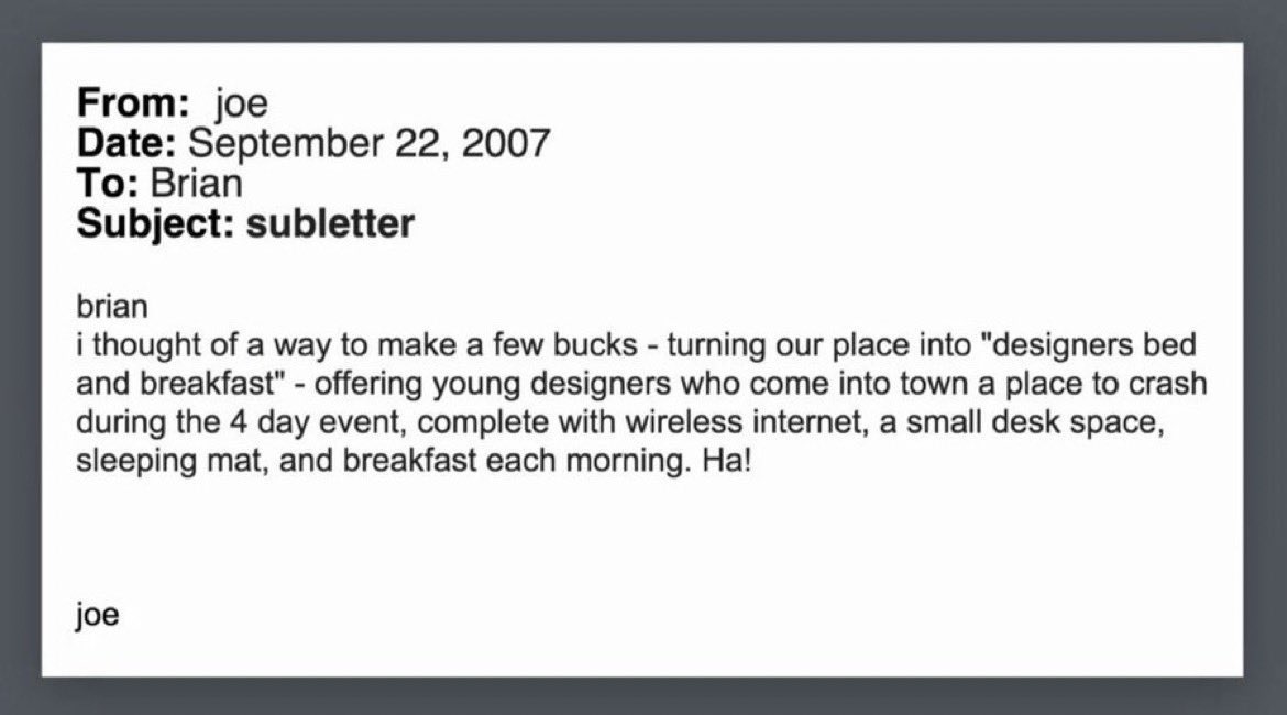 JonErlichman's tweet photo. 2007: Airbnb was an idea.

2023: Airbnb is worth $55 billion. https://t.co/jxaUawVwlK