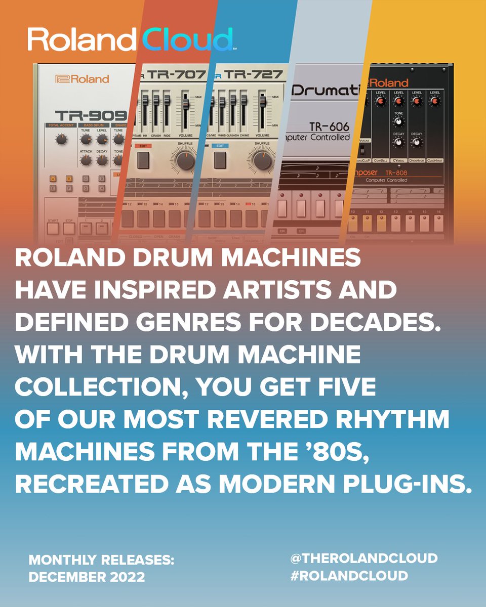 TheRolandCloud's tweet photo. Hope you are having a great start to the new year. Have you caught up with December's content? Check out our new Drum Machine Collection, kit packs, and more!

#RolandCloud #drummachine #synthesizer #musician #producer https://t.co/snQOo5aWa3