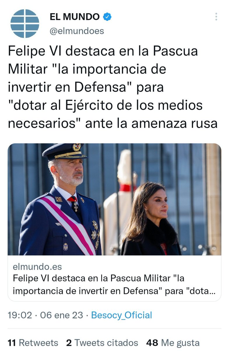 carlossmato's tweet photo. El que ha heredado la jefatura del Estado de un defraudador fiscal destacando la importancia de dedicar los tributos a invertir en carros de combate y misiles en vez de pedir más sanidad y educación pública o blindar la atención a los mayores.
Su padre en el Golfo.
Él en la luna https://t.co/QbL88NdtWP