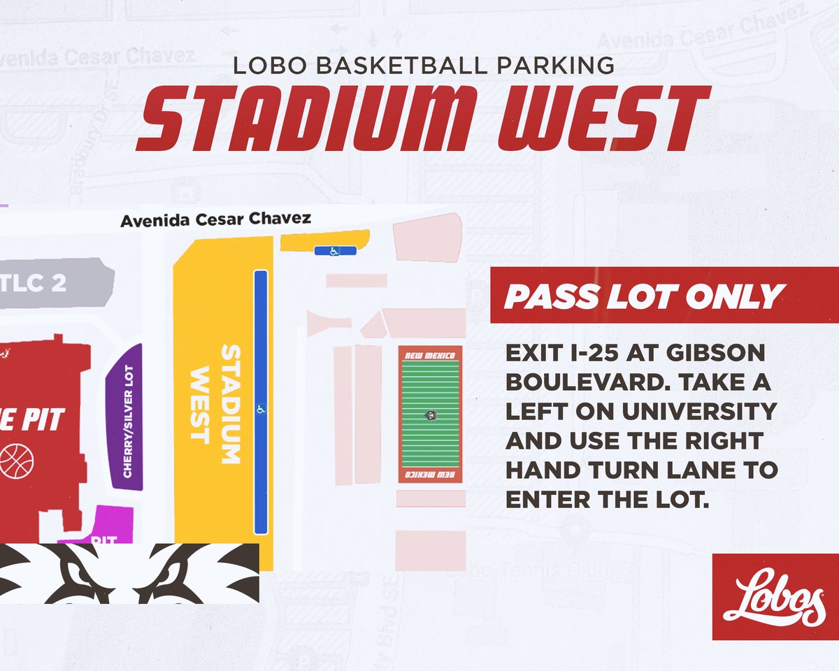 UNMLoboMBB's tweet photo. IF YOU HAVE A SEASON PARKING PASS
✅ Download your pass to your phone ahead of time
✅ See below for the quickest route to each lot https://t.co/xord6oUawP