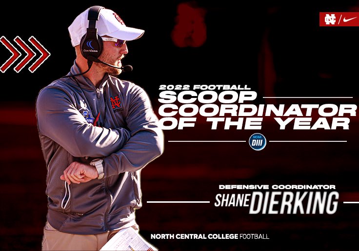 Congratulations to our Defensive Coordinator Shane Dierking ‘14 @CoachDierking on being named @FootballScoop D3 Coordinator of the Year! His defense allowed an average of 6.6 Points Per Game, a New Single Season Record! #d3fb