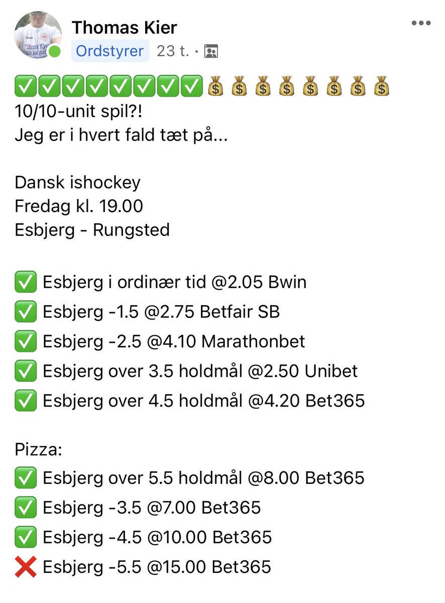 Vores Hockey-ekspert er grotesk god 🔥 Disse spil kunne man i dag få gratis i Facebook-gruppen Odds For Vindere… Kig ind 😁