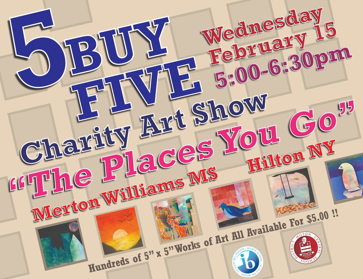 MWArtDept's tweet photo. In just a few weeks.... 5 Buy Five returns!! Come see some great art, &amp; purchase a small piece to help support a pair of great organizations! The 5 Buy Five Charity Art Show, Wednesday February 15 from 5:00-6:30 at Merton Williams MS!! #servicelearning #thearts #middleschoolart https://t.co/q4jTOf4Fk8