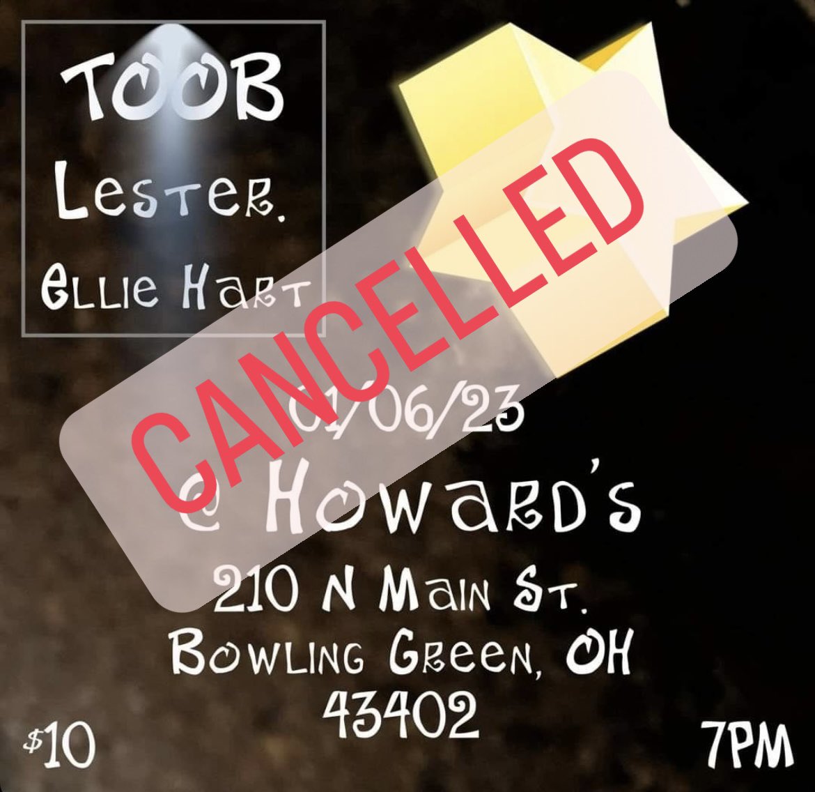 ToobTheBand's tweet photo. hey y’all unfortunately the show at howard’s tonight has been cancelled. we will keep you updated if things get rescheduled at all. but stay tuned for show pics from our sick set last night 👀 https://t.co/jfHne1ElP1