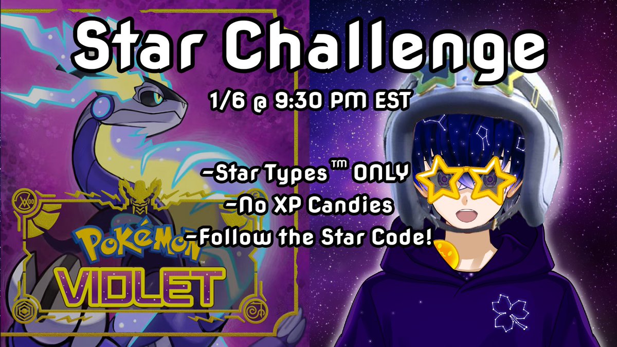 ShinVTArchive's tweet image. What a better way to make a comeback than with my own challenge? 💜

TONIGHT AT 9:30, BE THERE OR BE... NOT A STAR!! 

More details about the rules will be listed on stream! 

⭐️ HASTA LA VISTARRRRRR ⭐️

#PokemonViolet  #TeamStar #Vtuber #ENVtuber #Pokemon