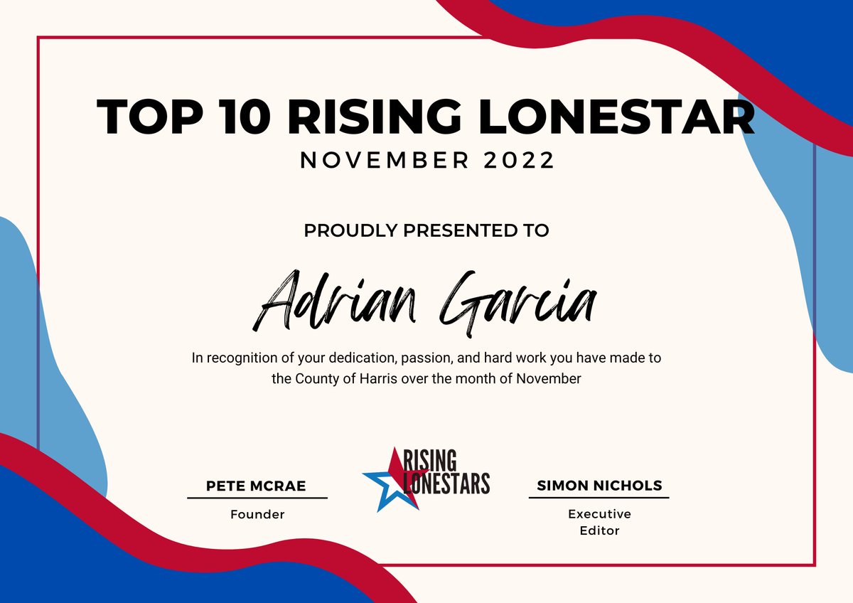 RLonestars's tweet photo. @harriscopct2's Commissioner @adriangarciahtx yet again made it on our November 2022 Top 10 List of TX Local Officials! RLS is looking forward to what he does for Harris County in 2023! #HarrisCountyTX #Texas #localgov #leadership #healthcareaccess #MentalHealthMatters https://t.co/qSRNM2Pmwy