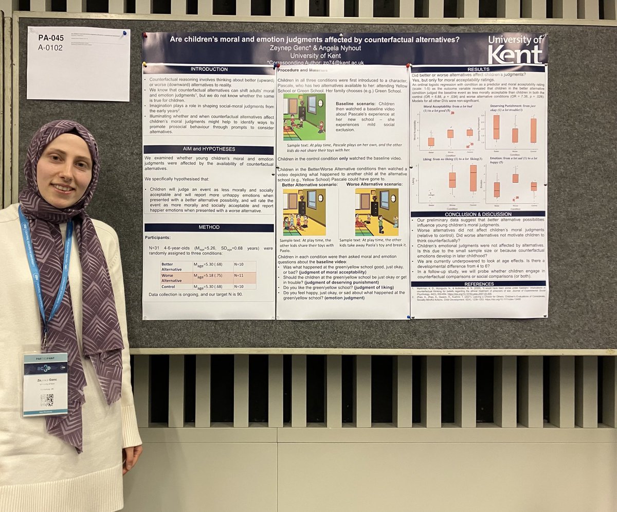 I presented my first poster at the BCCCD conference in Budapest. The title of my poster was “Are children’s moral and emotion judgments affected by counterfactual alternatives.” Many thanks to all researchers for their inspiring comments. #BCCCD #BCCCD23