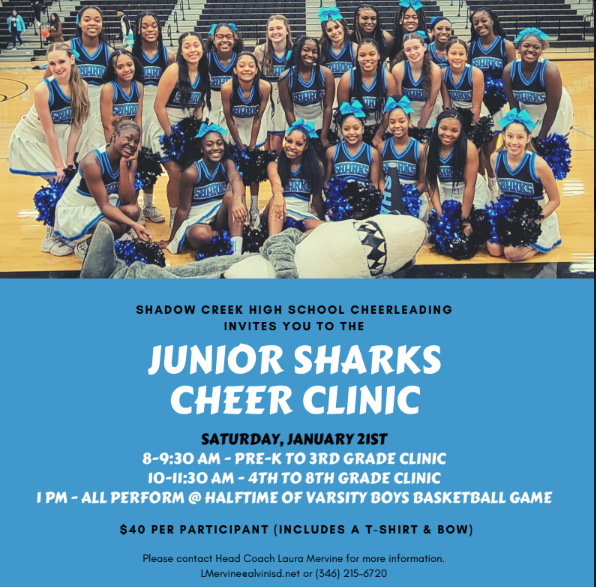 ShadowCreekHS's tweet photo. Fins Up for our Junior Sharks Cheer Clinic!! https://t.co/viV1QEnIO3