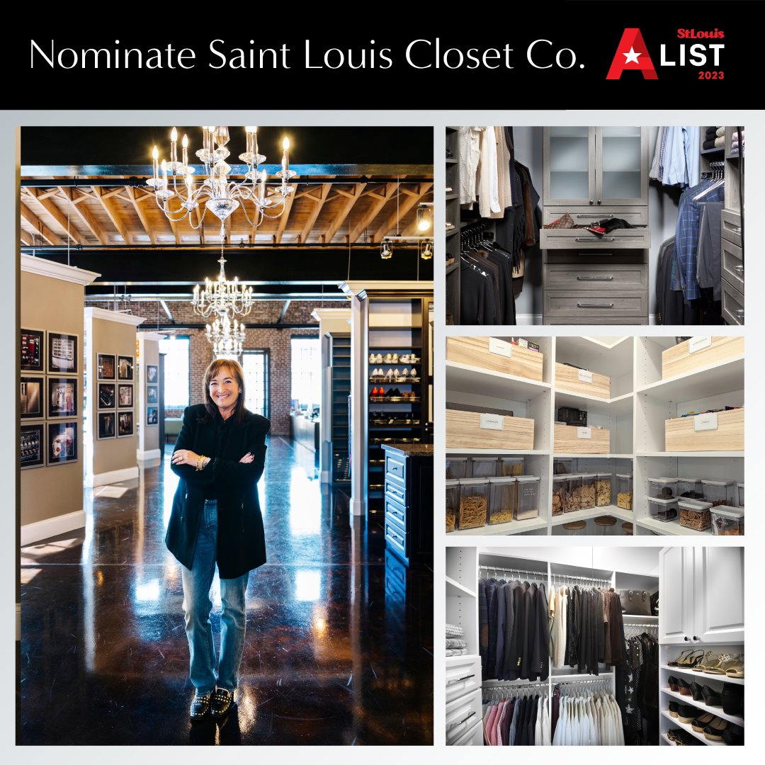 StLouisClosetCo's tweet photo. Nominations for @StLouisMag A-List Awards are HERE and we'd be honored if we were nominated by our community for the Home Organization category ✨ We are so thankful to everyone in our community who continue to support us!
Click here to nominate: https://t.co/GMzMqtWdCs
#aliststl https://t.co/vfGDo67mmZ