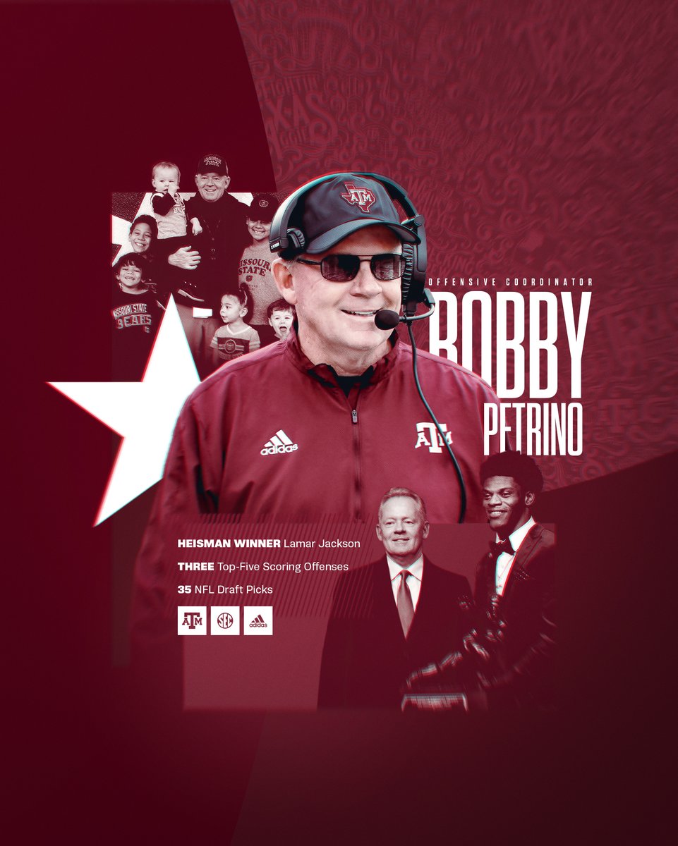 AggieFootball's tweet photo. NEWS | Texas A&amp;M head football coach Jimbo Fisher has officially announced the hiring of Bobby Petrino as the Aggies' new offensive coordinator. 

🔗 https://t.co/69nL5bH5d1 | #GigEm https://t.co/t3JLzRL1Gu