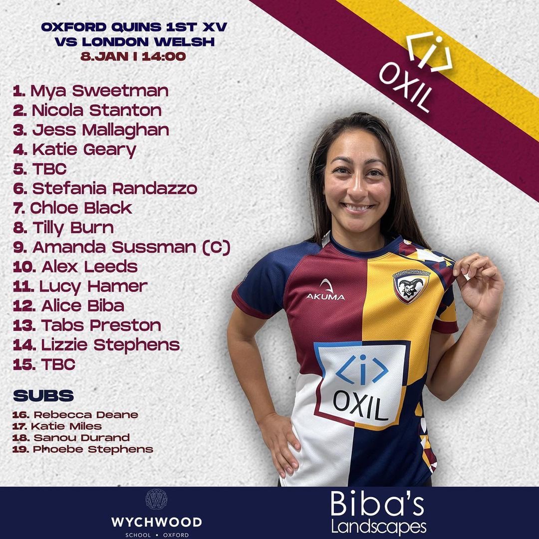 Oxford Quins (@oxfordquins) on Twitter photo Women’s 1st XV vs London Welsh
📅 Sunday 8th January
📍 Horspath Road
🕰 KO 2PM
Oxford Quins Women’s 1st XV continue their NC 1 South East (West) campaign against <a href="/LondonWelshWRFC/">London Welsh Women</a>
Kick Off is 2pm at Horspath Road
Go well Quins!
#OxfordQuins #Rugby #Oxford #GTQ Women’s 1st XV vs London Welsh
📅 Sunday 8th January
📍 Horspath Road
🕰 KO 2PM
Oxford Quins Women’s 1st XV continue their NC 1 South East (West) campaign against <a href="/LondonWelshWRFC/">London Welsh Women</a>
Kick Off is 2pm at Horspath Road
Go well Quins!
#OxfordQuins #Rugby #Oxford #GTQ