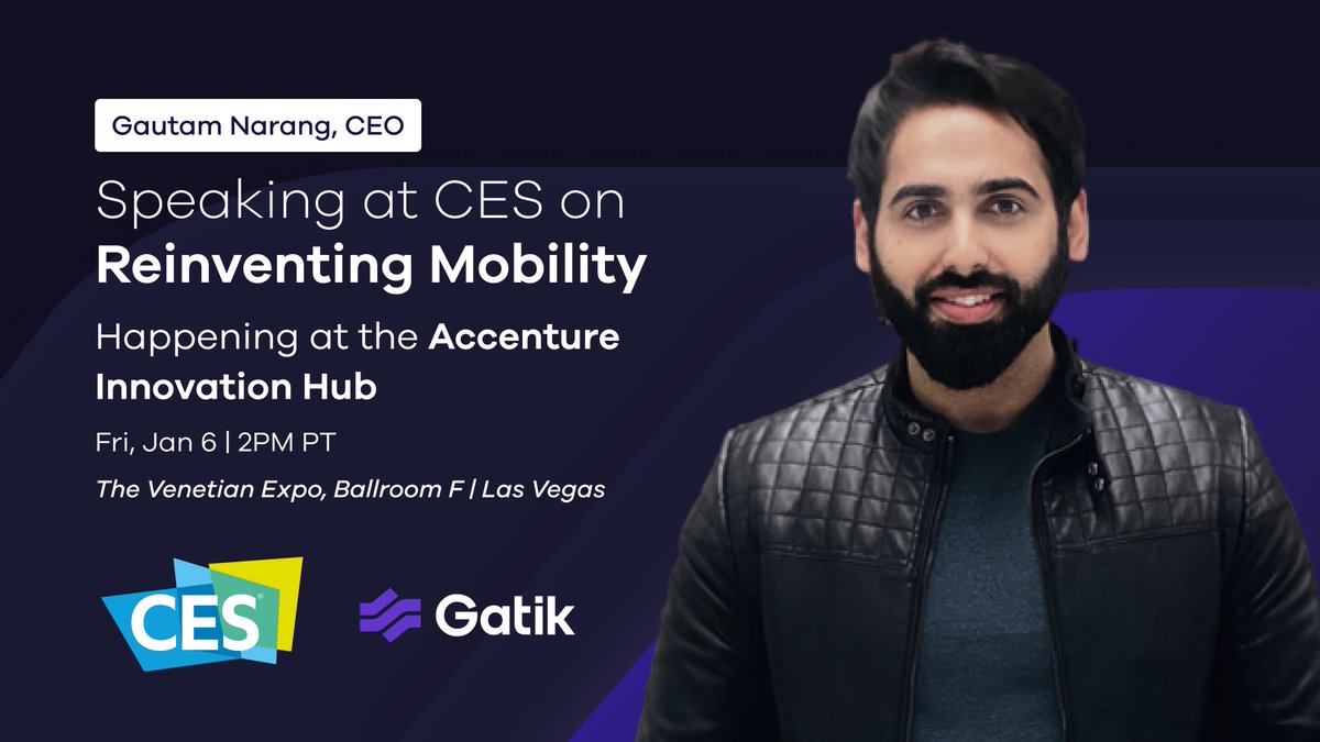 Gatik_AI's tweet image. Today at #CES2023: Gatik’s CEO &amp;amp; Co-founder @gautam_narang will be speaking alongside leaders from @Accenture_US, @Microsoft &amp;amp; @VWGroup. Join us for a conversation on Reinventing Mobility, starting at 2 PM at Venetian Expo, Ballroom F. Learn more: accenture.com/us-en/about/ev…