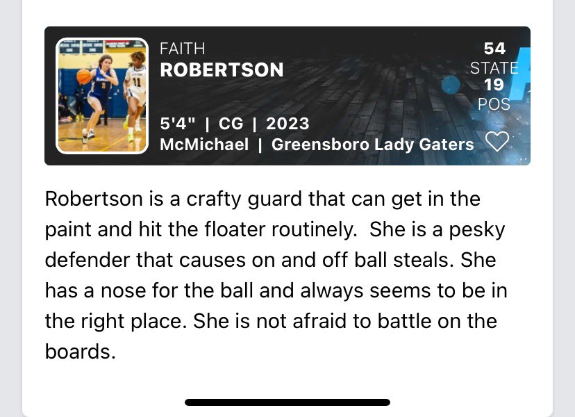 Congrats @FaithR2023 as being recognized as one of the top 5 unsigned HS seniors in NC. College coaches you do not want to miss out on this player.