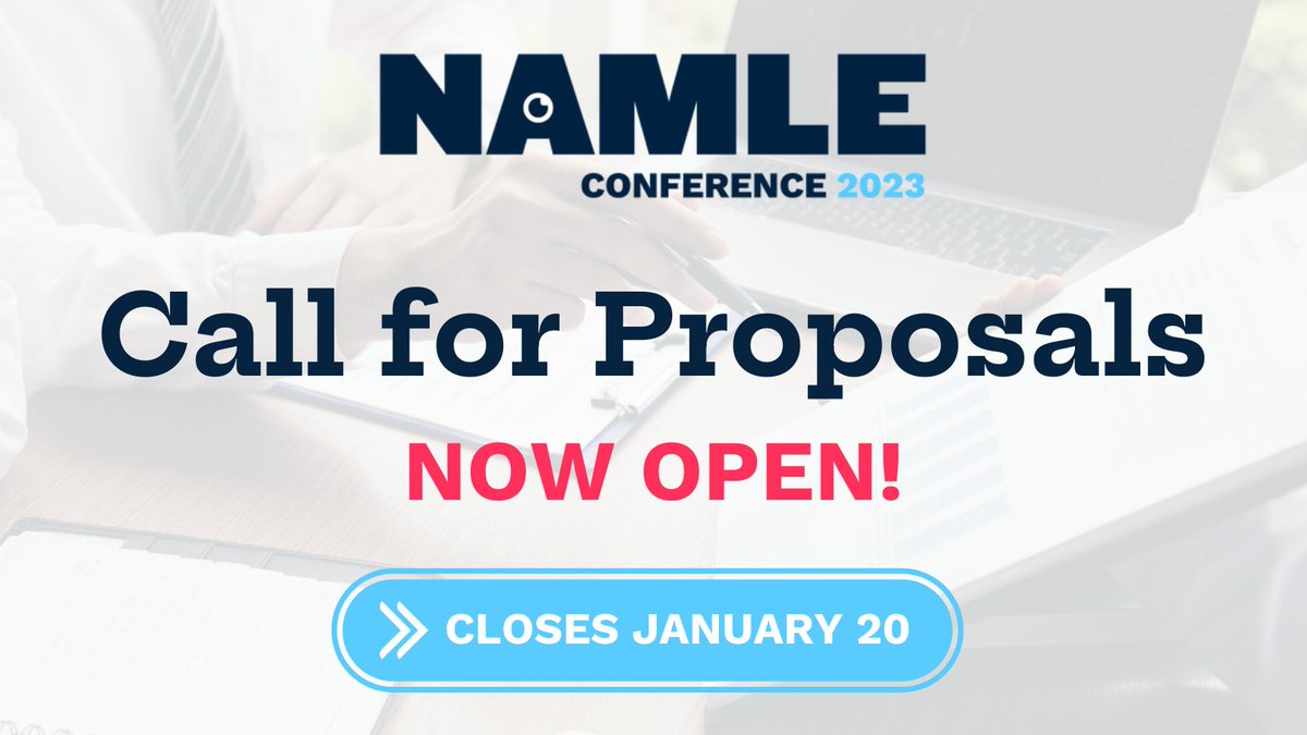 MediaLiteracyEd's tweet photo. Call for Proposals for the #NAMLE23 Conference due in TWO WEEKS (1/20) π£ We encourage educators & practitioners to submit proposals that support #medialiteracyed in both traditional classrooms & non-traditional learning environments. Learn more π https://t.co/lJBhoxD5R0 https://t.co/ZqO9LxalPB