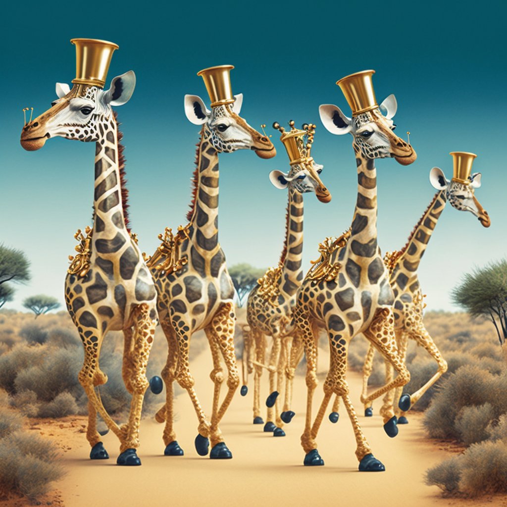 Jam Session 

opensea.io/assets/ethereu…

#giraffebrassband #jungleparade #musicalanimals #surrealart #abstractportrait #futuristiccityscape #fantasycreatures #historicalart #colorfulstilllife #photorealisticdreams #aiart #midjourney #giraffe #brass #band #music #singing #parade