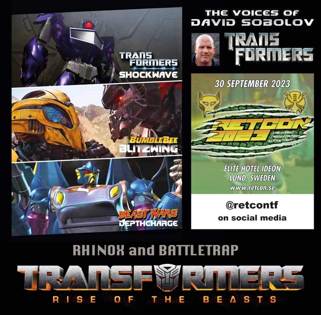 RetCon2027's tweet photo. Well look at who we have lined up for RetCon 2023! None other than the voice of TFP Shockwave, BB Blitzwing, and BW Depth Charge, David Sobolov @volobos! https://t.co/QNA87kswZd