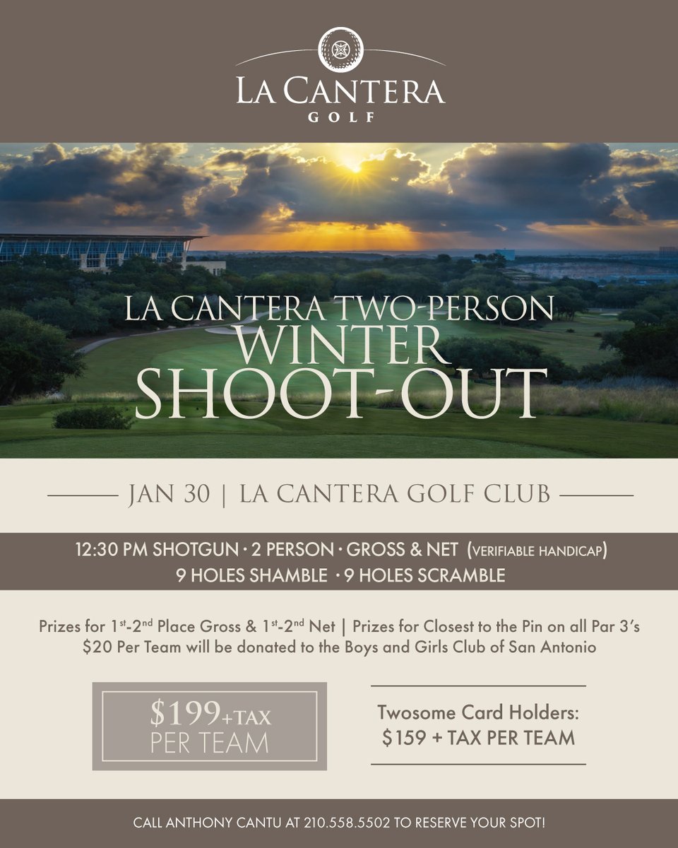 Boys & Girls Clubs of San Antonio (@bgcsanantonio) on Twitter photo Do you golf? Check out <a href="/LaCanteraResort/">La Cantera Resort</a>'s Two Person Shoot-Out for January! $20 from each registration benefits us! #begreatsa #giveback #charityofchoice Do you golf? Check out <a href="/LaCanteraResort/">La Cantera Resort</a>'s Two Person Shoot-Out for January! $20 from each registration benefits us! #begreatsa #giveback #charityofchoice