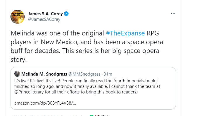 PrinceLiterary's tweet photo. Melinda M. Snodgrass' final chapter in The Imperials Saga is being released on January 15th. In celebration Book 1 and 2: High Ground and In Evil Times are available for 3.99!

https://t.co/Bowmv5RDRg
https://t.co/yh0mrjjU2B
https://t.co/uARqQPhE8S https://t.co/wiuKvDEyyq