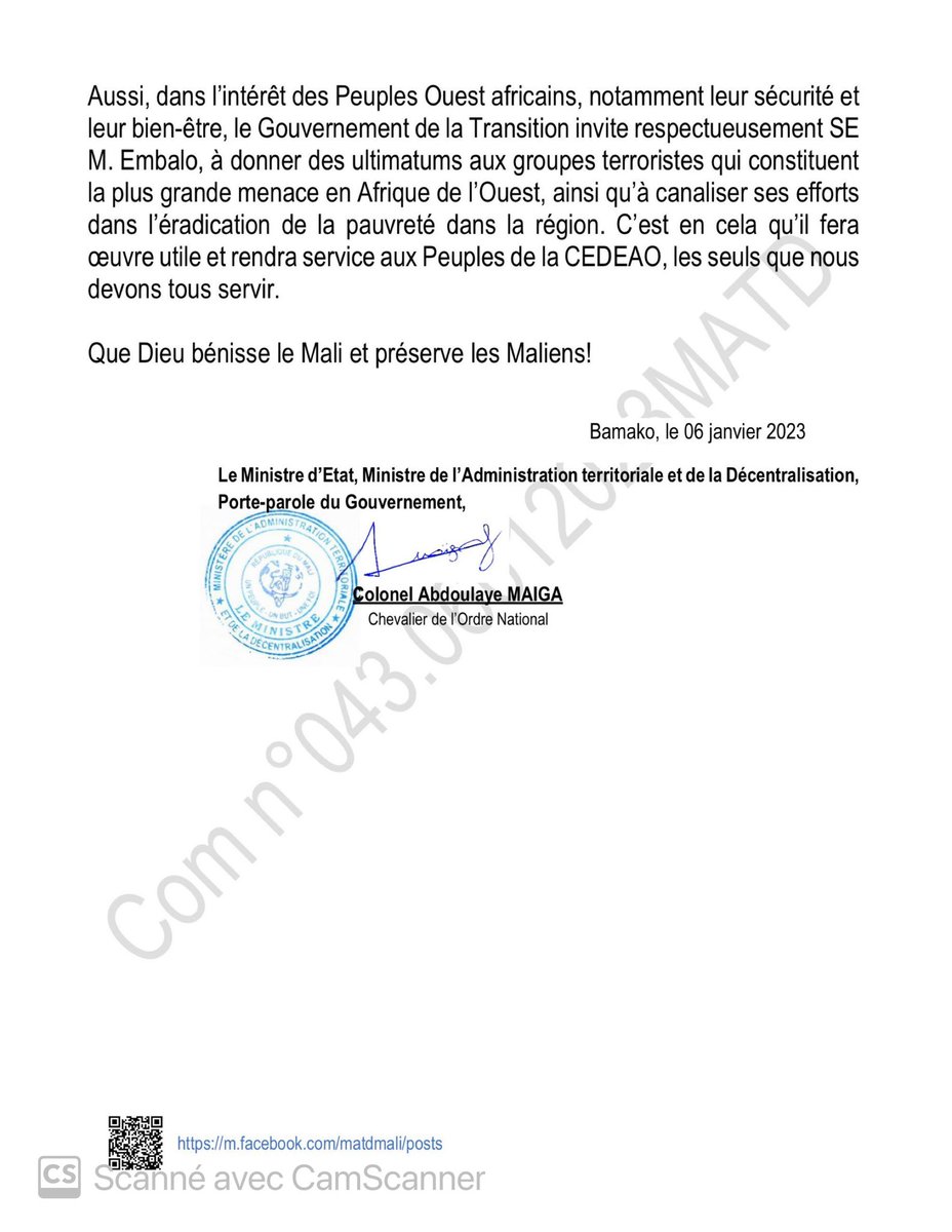 MaliMaeci's tweet image. Communiqué N°043 du 06 janvier 2023 du Gouvernement de la Transition relatif à la grâce présidentielle accordée aux 49  Ivoiriens condamnés par la justice malienne.