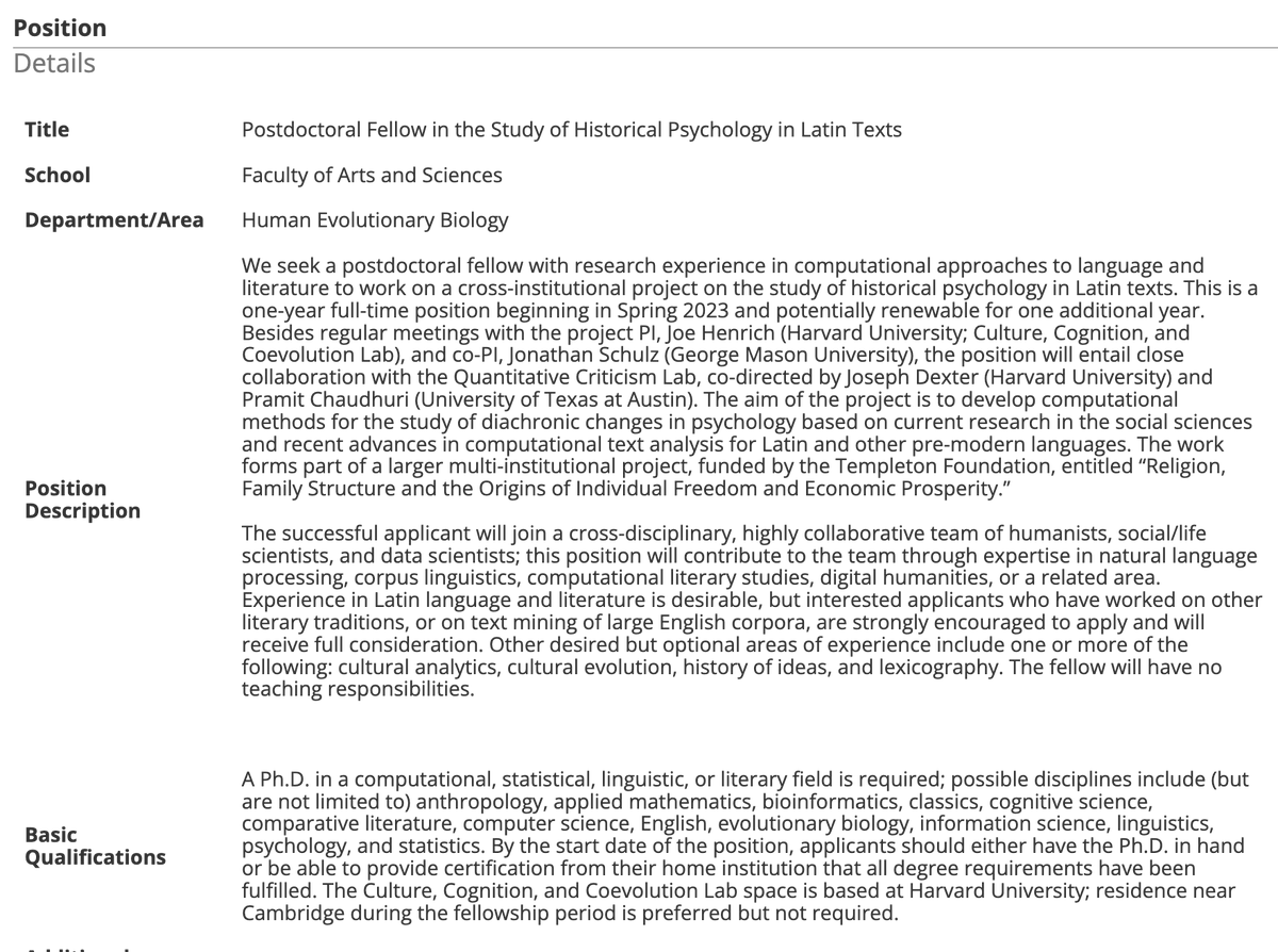 Joe Henrich (@johenrich) on Twitter photo Historical Psychology Post-doc at Harvard: Open to folks from any field with the right tools and interests in cultural evolution <a href="/diyclassics/">Patrick J. Burns</a> <a href="/JF_Schulz/">Jonathan Schulz</a> <a href="/WalterScheidel/">Walter Scheidel</a> <a href="/slingerland20/">Edward Slingerland</a> <a href="/_MaxPosch_/">Max Posch bsky.social</a> <a href="/StevenHeine4/">Steven Heine</a> <a href="/leraboroditsky/">Lera Boroditsky</a> <a href="/Peter_Turchin/">Peter Turchin</a> <a href="/David_S_Wilson/">David Sloan Wilson</a> <a href="/corenapicella/">Coren Apicella</a> Historical Psychology Post-doc at Harvard: Open to folks from any field with the right tools and interests in cultural evolution <a href="/diyclassics/">Patrick J. Burns</a> <a href="/JF_Schulz/">Jonathan Schulz</a> <a href="/WalterScheidel/">Walter Scheidel</a> <a href="/slingerland20/">Edward Slingerland</a> <a href="/_MaxPosch_/">Max Posch bsky.social</a> <a href="/StevenHeine4/">Steven Heine</a> <a href="/leraboroditsky/">Lera Boroditsky</a> <a href="/Peter_Turchin/">Peter Turchin</a> <a href="/David_S_Wilson/">David Sloan Wilson</a> <a href="/corenapicella/">Coren Apicella</a>