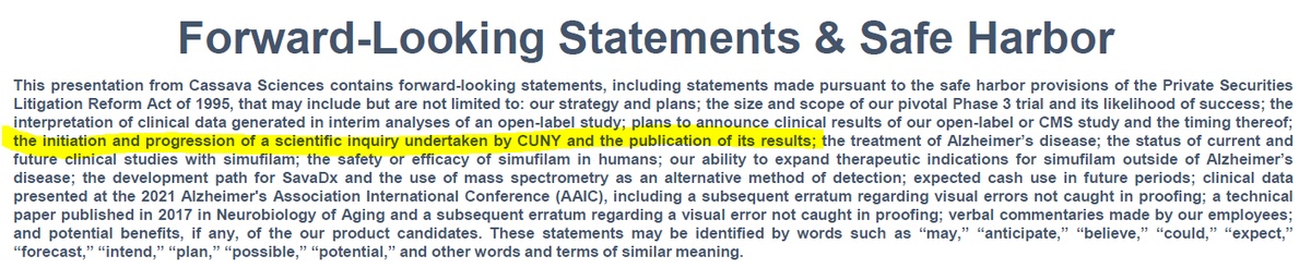 2020Fundamental's tweet photo. 1) $SAVA Jan 23 Deck out. Any thoughts as to why the Forward Looking statement now excludes any mention of the CUNY investigation? The below is from the updated Dec 22 deck.
@QCMFunds @MattNachtrab @lipa0902 @Nemo_is_NoOne @jesse_brodkin 
Here is Jan 23.
https://t.co/48H3o4neQz https://t.co/Snpxyp2sKm