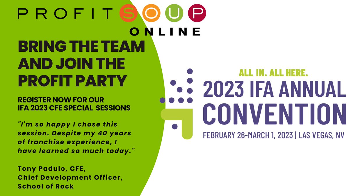 Are you ready for Profitable Growth for your franchise system? Join us for our CFE Special Session at #IFA2023. More info here: buff.ly/3EXD5A6