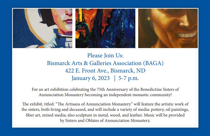 Please join us today, or stop during the month of January! #art #Benedictine #God #faith #BAGA #quilts #pottery #sculpture #paintings #annunciation #monastic #religious

bit.ly/3CuYQG1