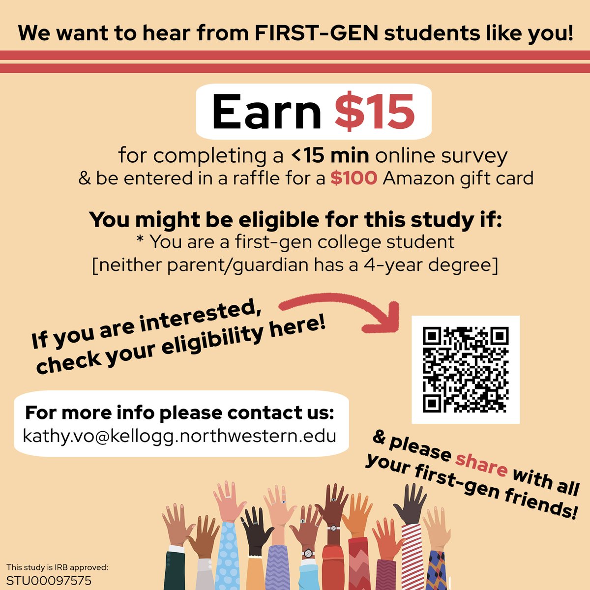 Please RT for reach! 📢 We want to hear from🌟first-gen🌟 students! We are researchers who study ways to help first-gen students succeed & we need your help by taking a brief online survey. See additional info in ad below ⬇️ tinyurl.com/FirstGenSurvey… #firstgen #college #research
