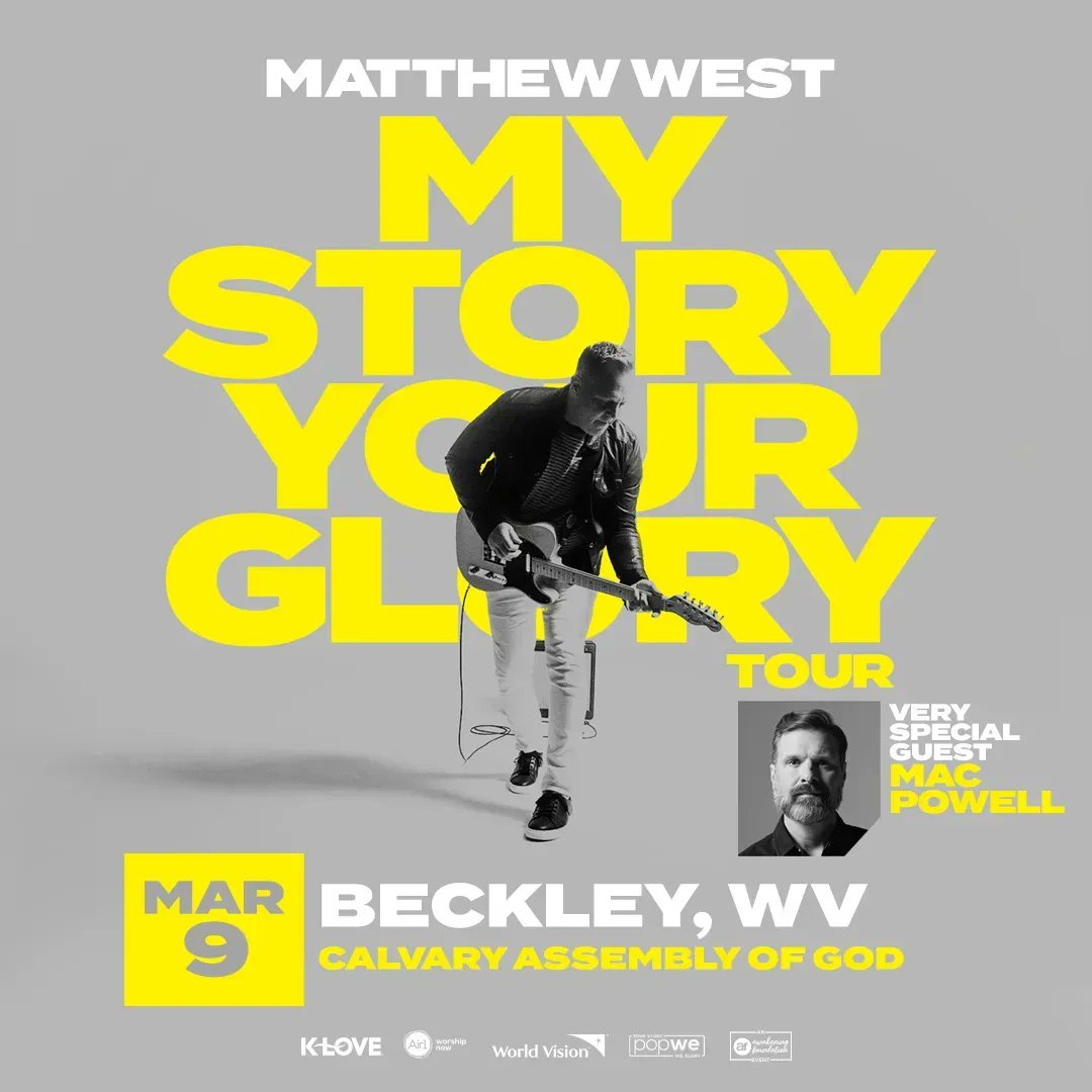 CalvaryBeckley's tweet photo. You don't want to miss getting your tickets for Matthew West My Story Your Glory Tour. They are going fast!  Tell your friends, family, and your enemy about this tour, and make plans to be with us March 9th. 
Ticket Link: https://t.co/nQhMWm2xiW https://t.co/wGHYVlcTm3