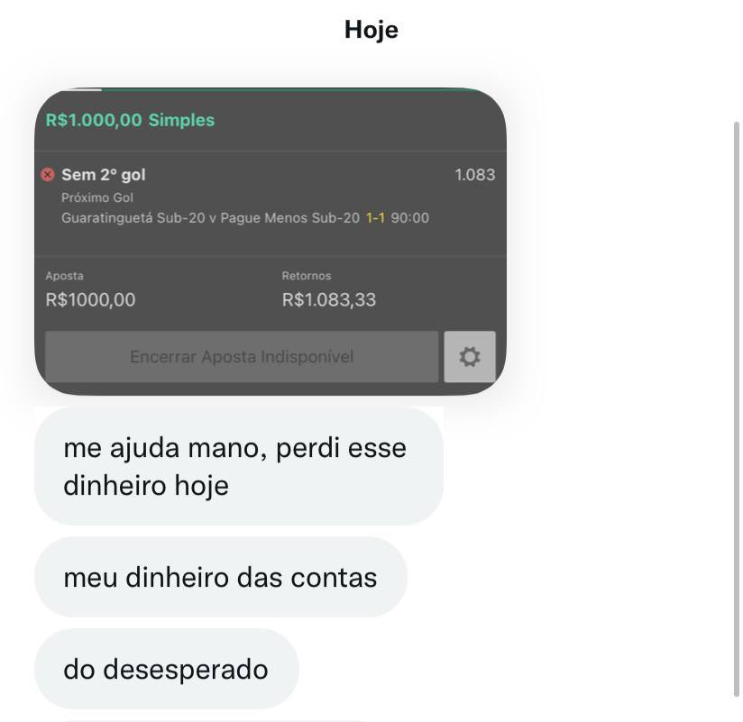 AltasKing's tweet photo. Me enviaram quase agora esse print de uma aposta feita seguido dessas mensagens, NUNCA JAMAIS NUNCA coloquem GRANA DE RESPONSABILIDADES EM BET! https://t.co/VHdy9srYhA