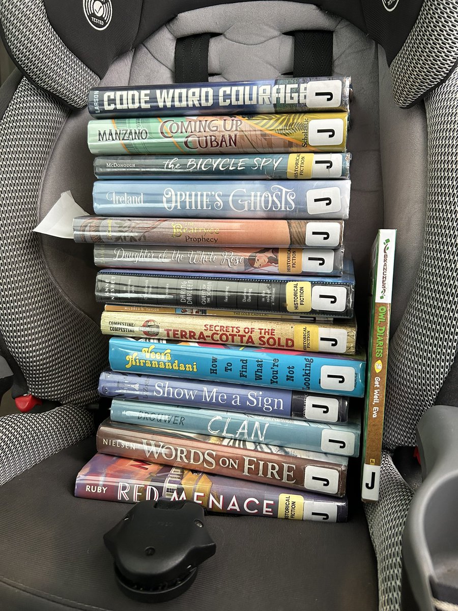 bsidefive's tweet photo. NW Library for the win! @worthingtonlib I found some awesome historical fiction books to book talk on Monday for those who still need a book for January! Oh and an Owl Diaries for my 2nd grader ๐๐ผ #teachelife @wcsdistrict @BrooksideBcats1 #itsworthit https://t.co/NzdTL5w6Gr